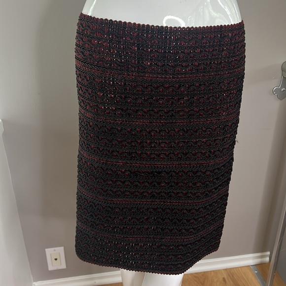 Krizia Sz 6-8 Elastic Corde Dark Red Black Pull On Skirt Vintage Made in Italy - Picture 3 of 5